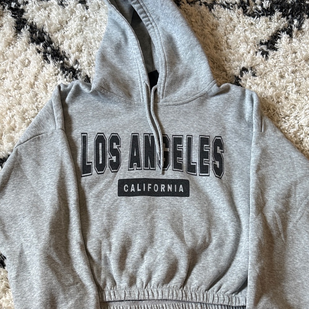Los Angeles Graphic Gray Cropped Hoodie